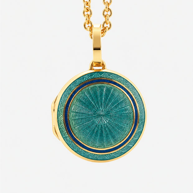 18ct Yellow Gold Blue Enamel Round Locket Necklace - Coming Soon