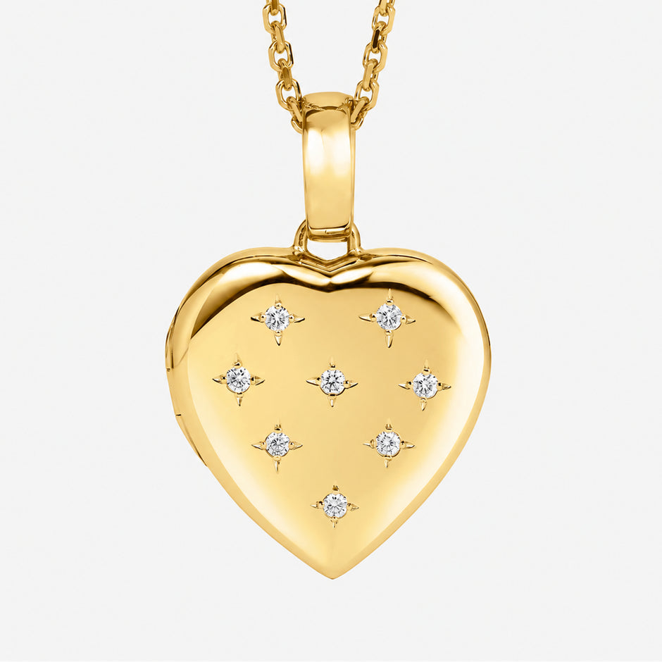 18ct Yellow Gold Eight Diamond Heart Locket Necklace - Coming Soon