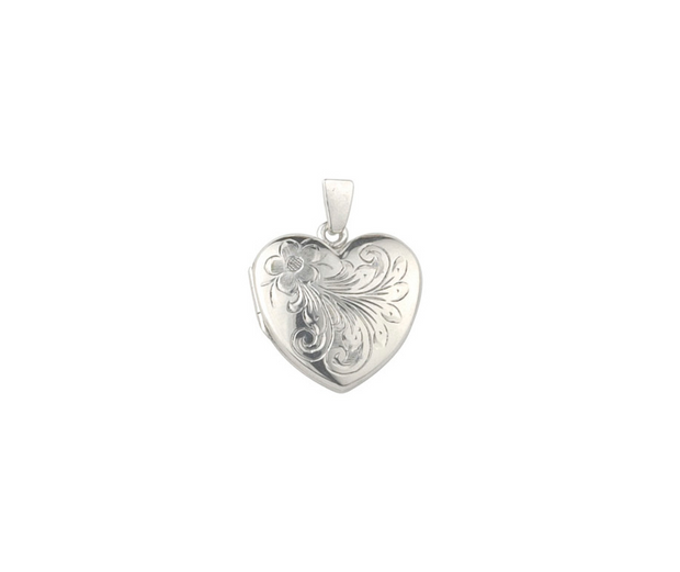 24mm Floral Flourish Sterling Silver Heart Locket