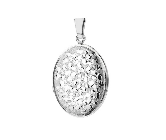 27mm Floral Garden Sterling Silver Oval Locket