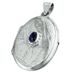 Amethyst Extra Large Engraved Oval Sterling Silver Locket