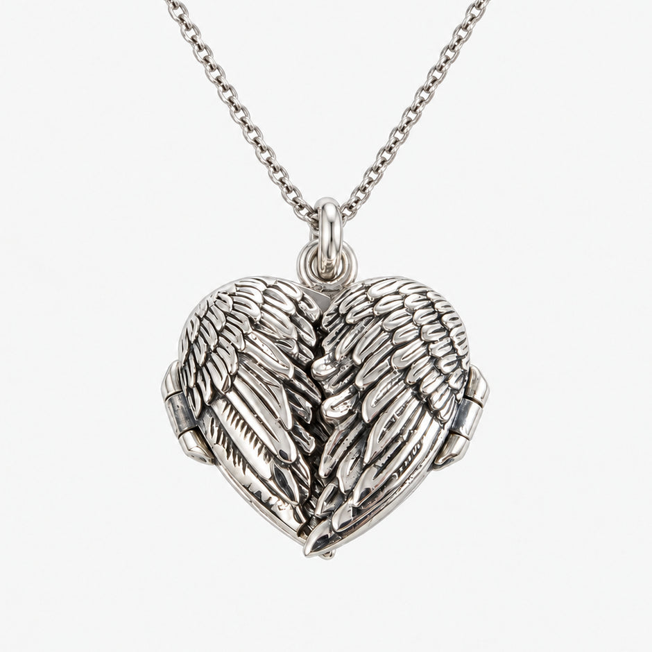 Angel Wings Sterling Silver Heart Locket