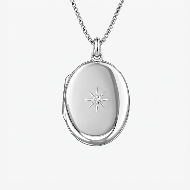 Bevelled Starburst 26mm Sterling Silver Oval Locket