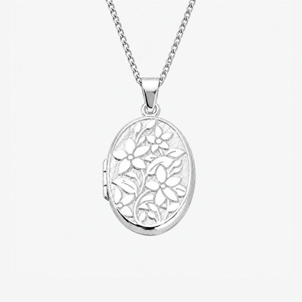 Blooming Floral Sterling Silver Oval Locket