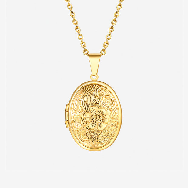 Blooming Flower Gold-Plated Oval Locket