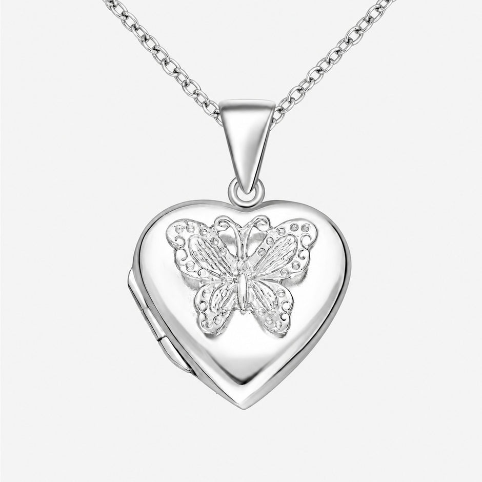 Butterfly Motif Sterling Silver Heart Locket
