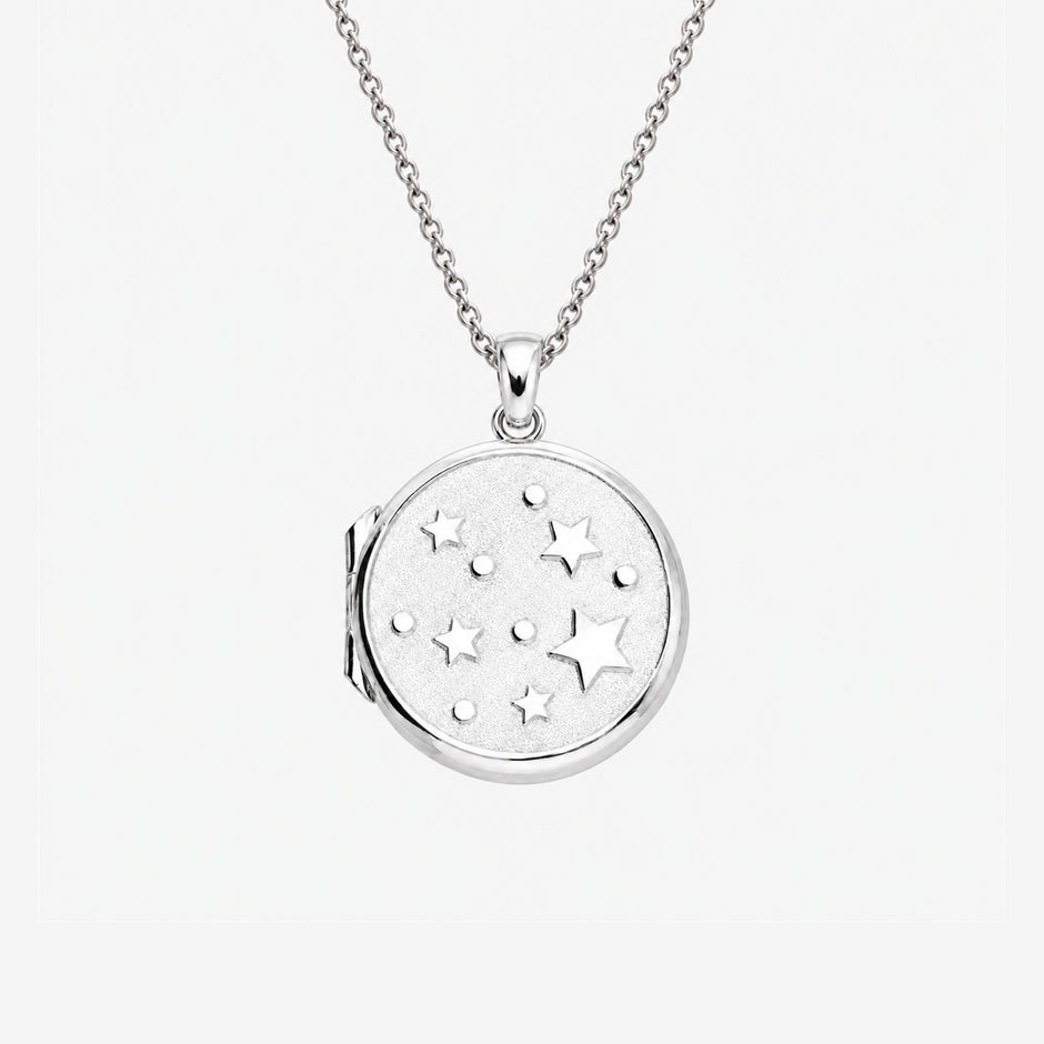 Celestial Stars Sterling Silver Round Locket