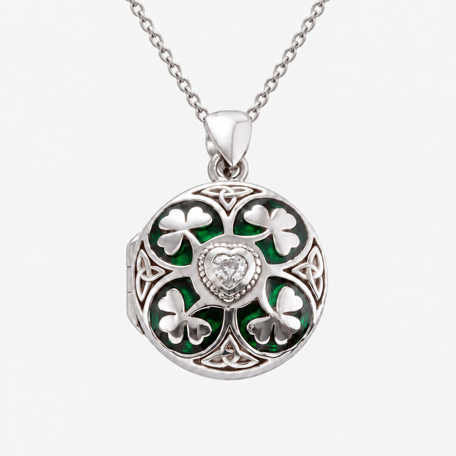 Celtic Shamrock Sterling Silver Round Locket