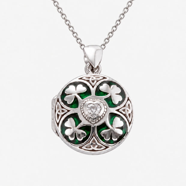 Celtic Shamrock Sterling Silver Round Locket