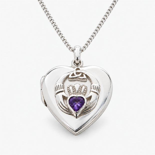 Claddagh Amethyst Sterling Silver Heart Locket