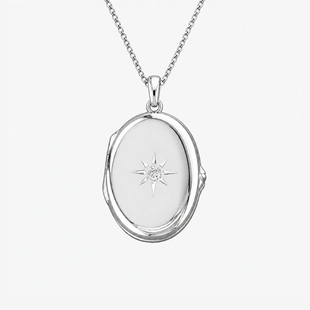 Clear Starburst Sterling Silver Oval Locket