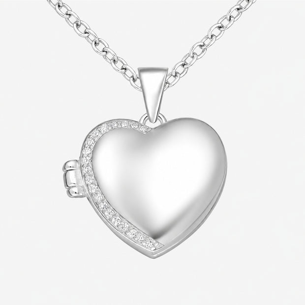 Crystal Crescent Sterling Silver Heart Locket