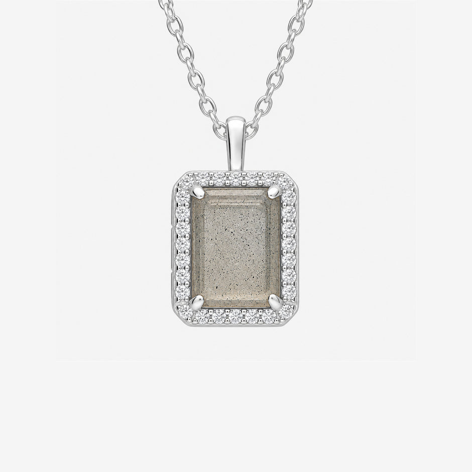 Crystal Halo Sterling Silver Rectangular Locket