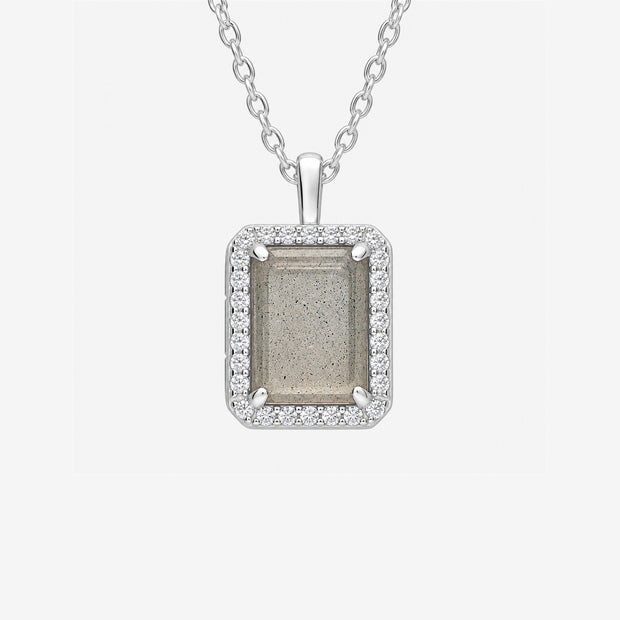 Crystal Halo Sterling Silver Rectangular Locket