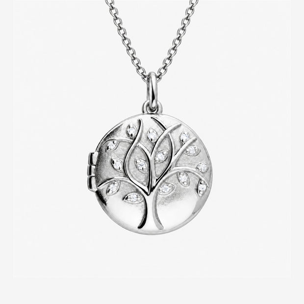 Crystal Tree of Life Sterling Silver Round Locket