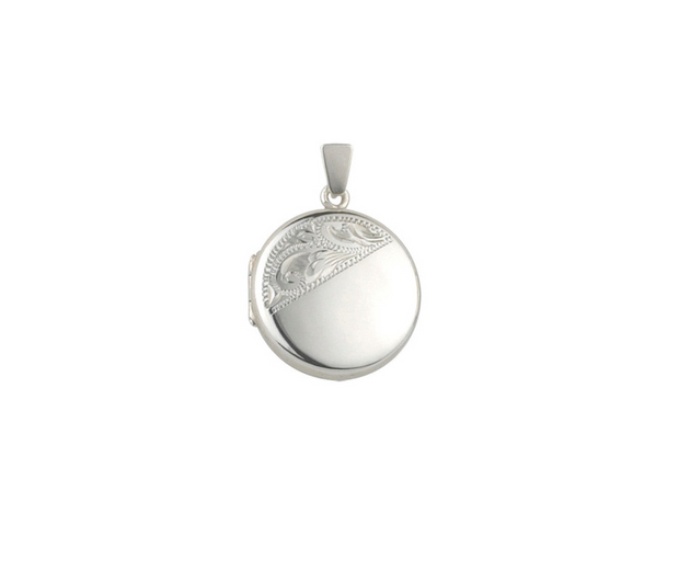 Diagonal Leaf Scroll Sterling Silver Round Locket
