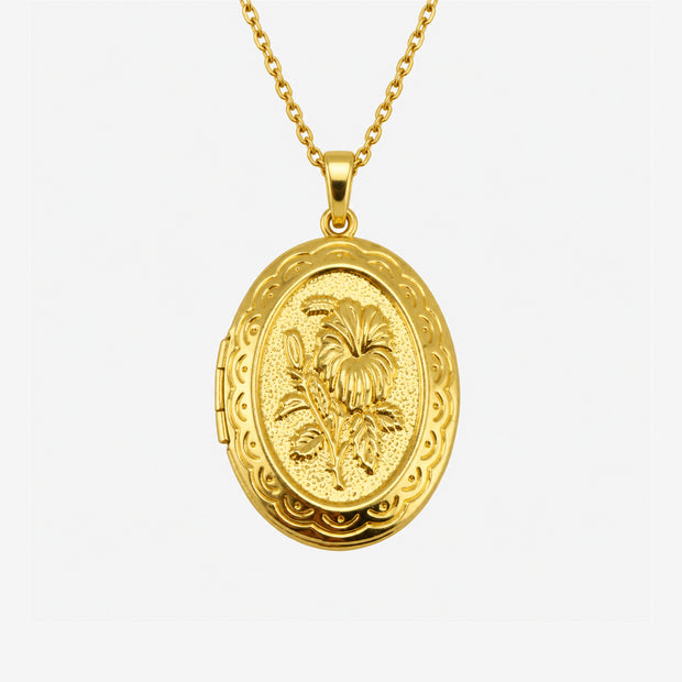 Embossed Floral Gold-Plated Oval Locket