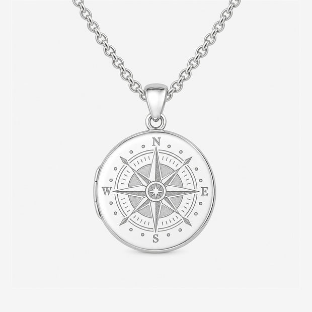 Engraved Compass Sterling Silver Round Locket - Coming Soon