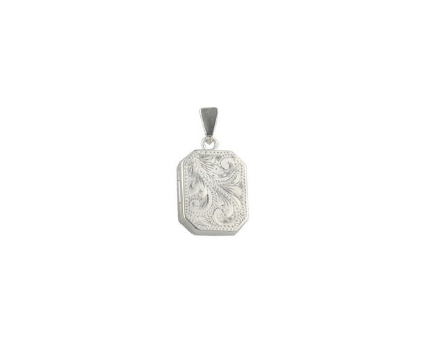 Engraved Leaf Scroll Sterling Silver Rectangular Locket