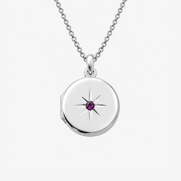 February Violet Birthstone Sterling Silver Round Locket