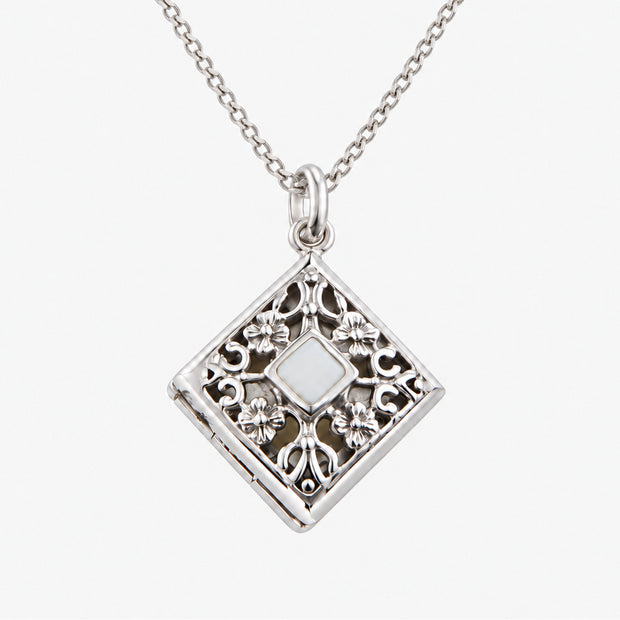 Floral Filigree Sterling Silver Diamond Locket