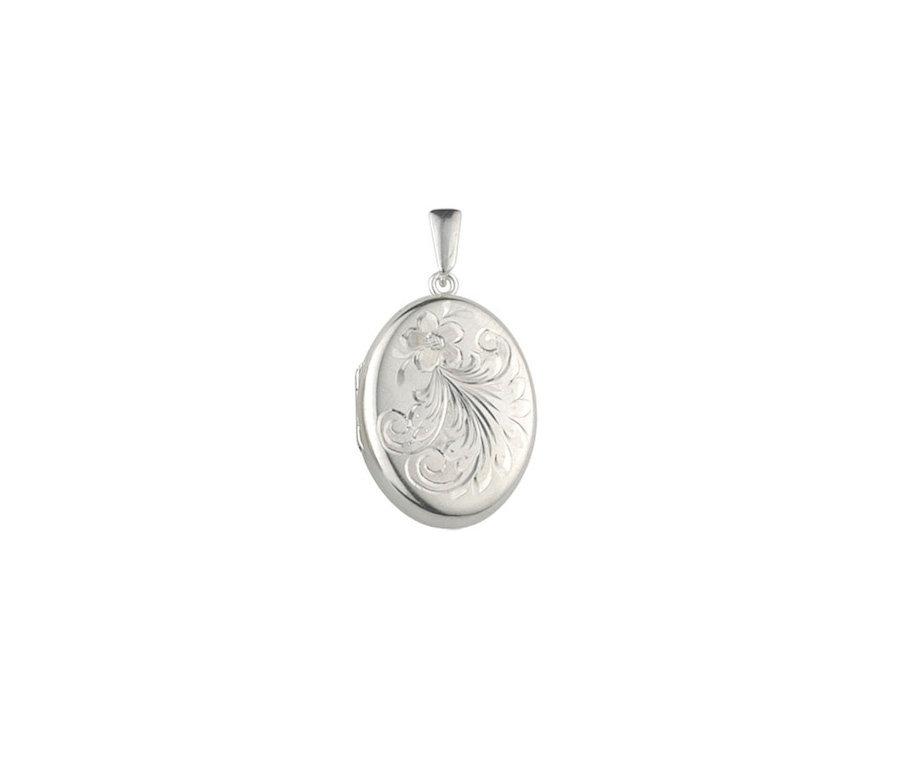 Floral Flourish Sterling Silver Oval Locket