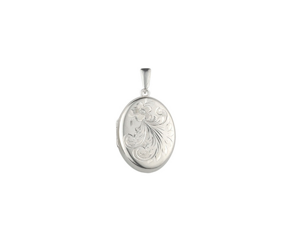 Floral Flourish Sterling Silver Oval Locket