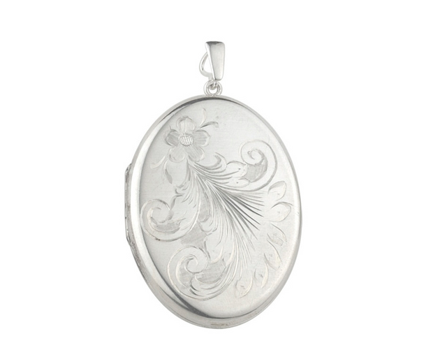 Large Floral Flourish Sterling Silver Oval Locket