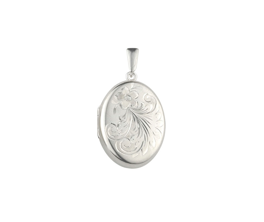 Large Floral Flourish Sterling Silver Oval Locket