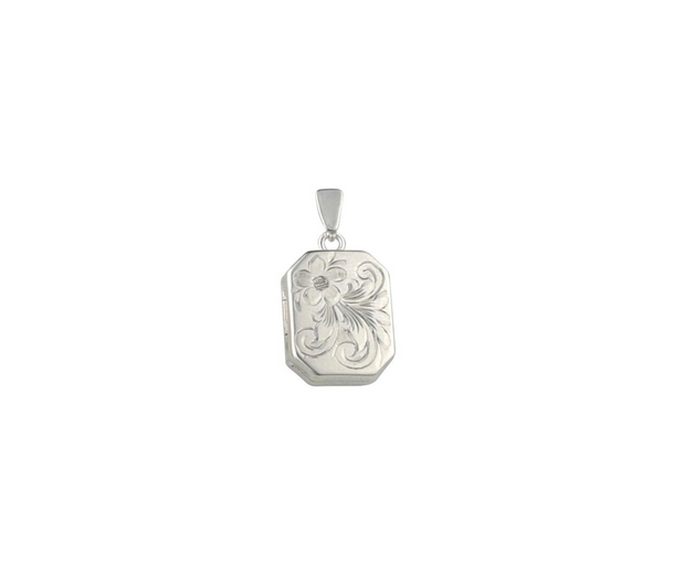 Floral Flourish Sterling Silver Rectangular Locket
