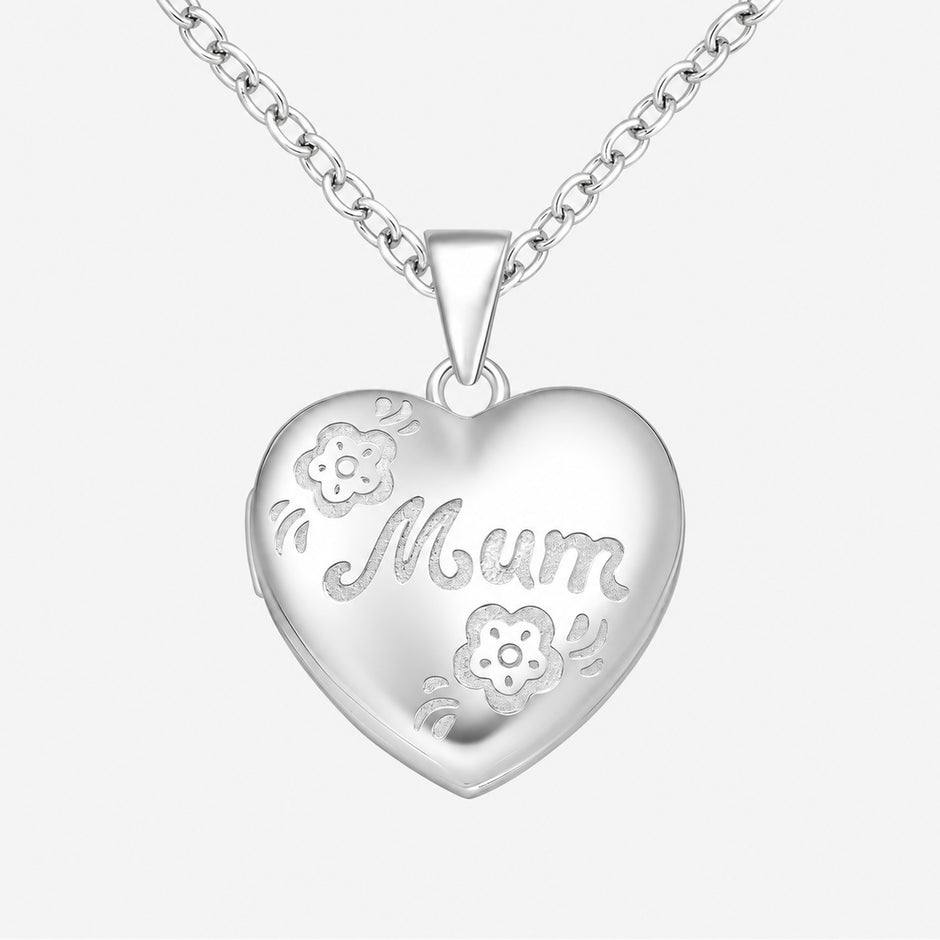 Floral Mum Sterling Silver Heart Locket