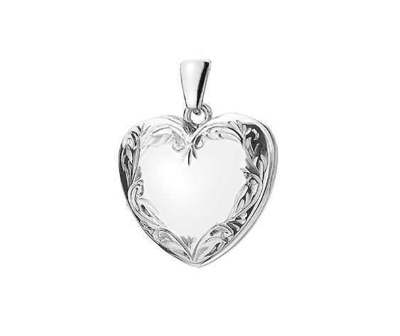 Floral Scroll Border Sterling Silver Heart Locket