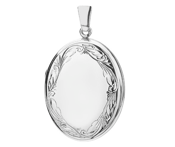 Floral Scroll Border Sterling Silver Oval Locket