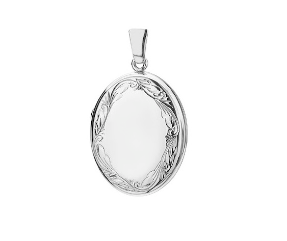 Floral Scroll Border Sterling Silver Oval Locket