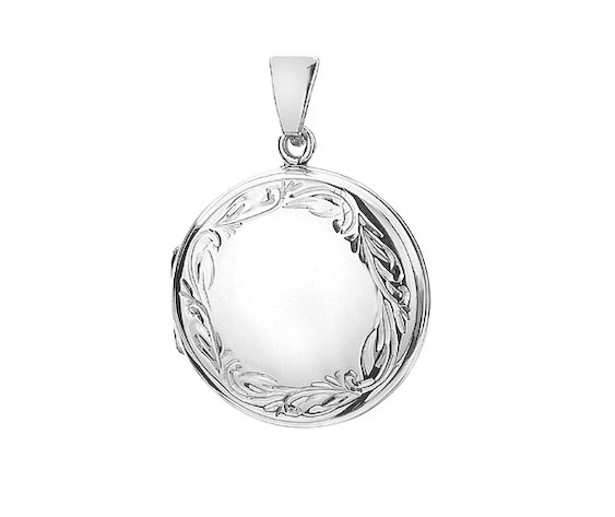 Floral Scroll Border Sterling Silver Round Locket