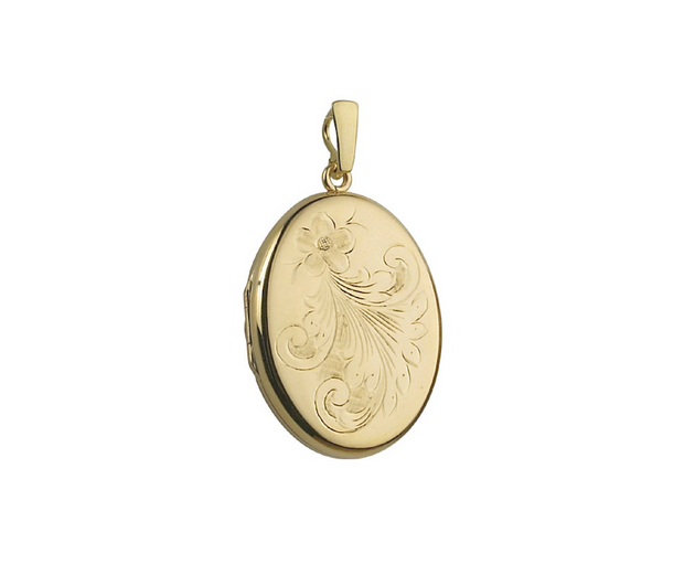 Florielle 9ct Yellow Gold Floral Engraved Oval Locket