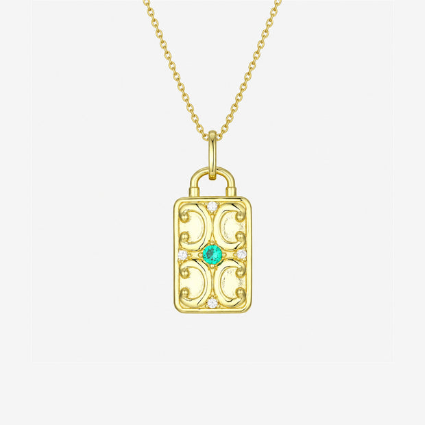 Green Stone Filigree Gold-Plated Rectangular Locket