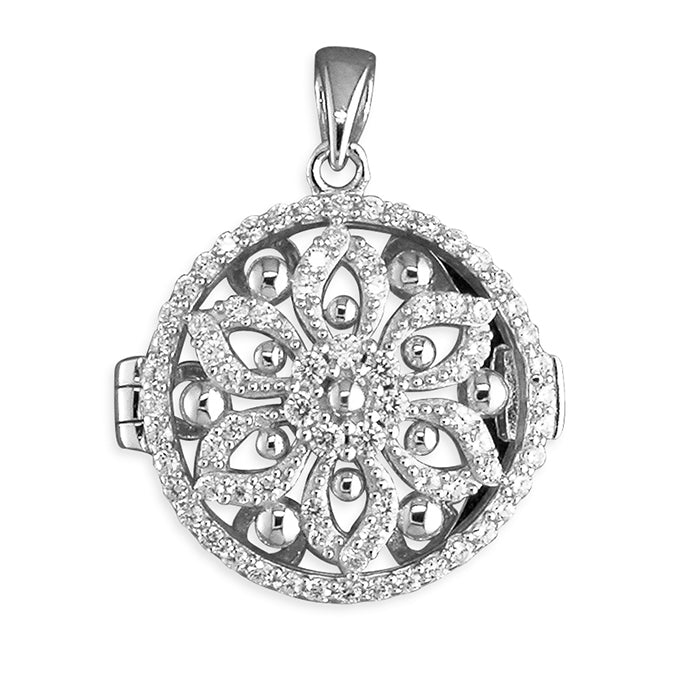 Cubic Zirconia Flower Round Sterling Silver Locket