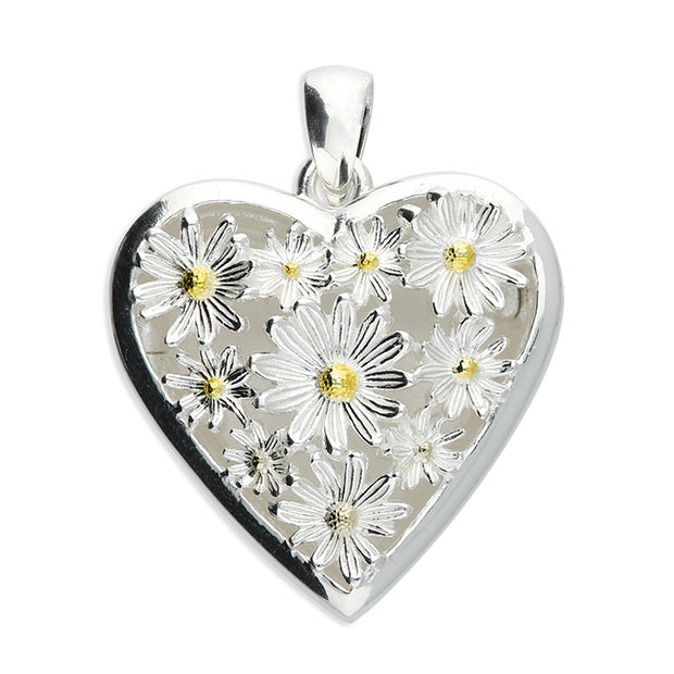 Two Tone Daisies Heart Sterling Silver Locket