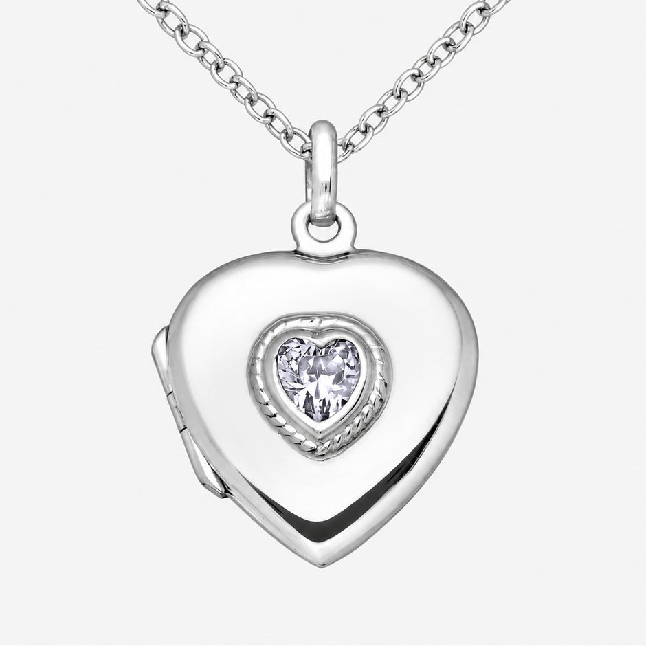 Heart-Cut Crystal Sterling Silver Heart Locket