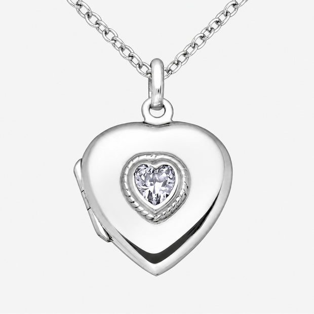 Heart-Cut Crystal Sterling Silver Heart Locket