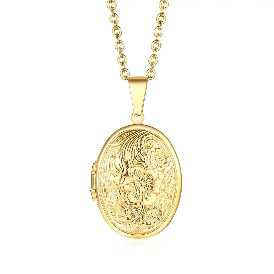 Gold Oval Vintage Flower Locket