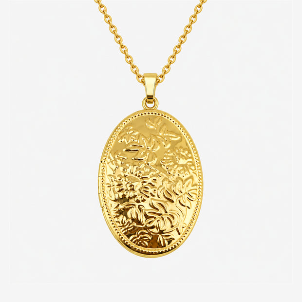 Intricate Floral Gold-Plated Oval Locket
