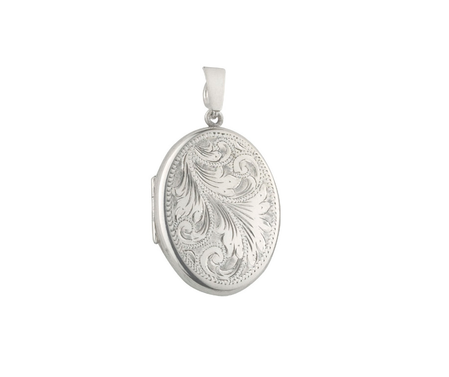 Large Intricate Floral Scroll Sterling Silver Oval Locket
