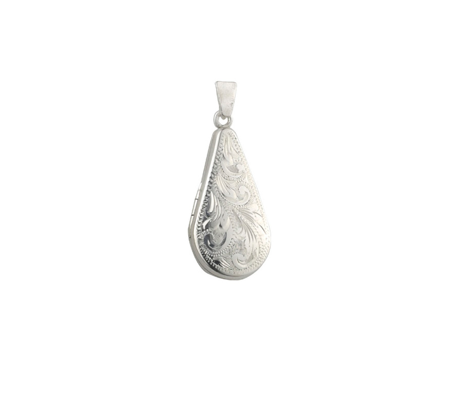 Intricate Floral Scroll Sterling Silver Teardrop Locket