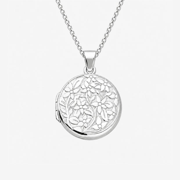 Intricate Floral Sterling Silver Round Locket