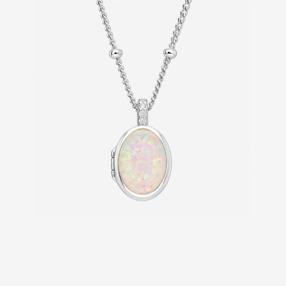 Iridescent Opal Sterling Silver Oval Locket