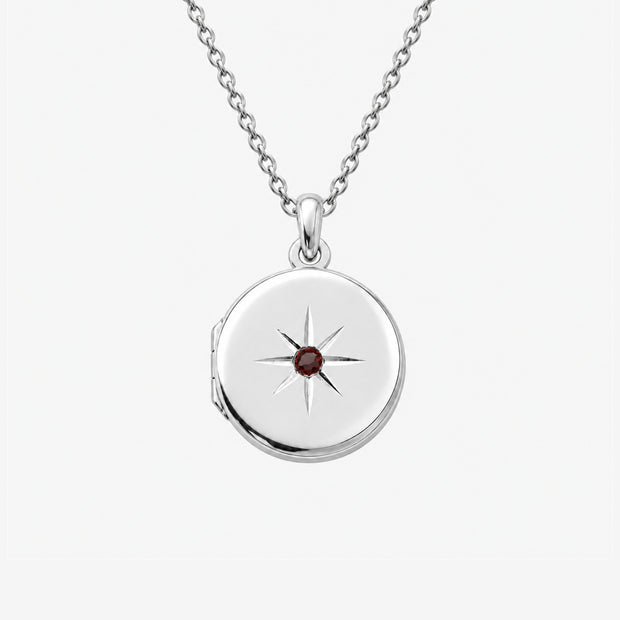 January Garnet-Red Birthstone Sterling Silver Round Locket