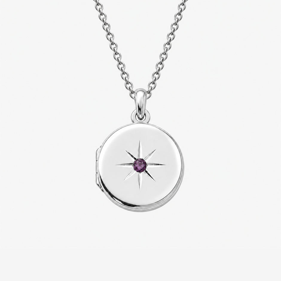 June Lavender Birthstone Sterling Silver Round Locket