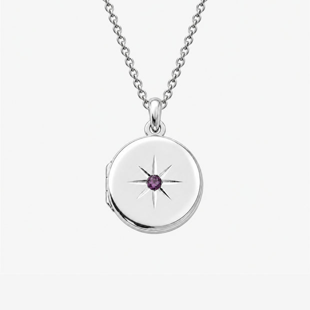 June Lavender Birthstone Sterling Silver Round Locket